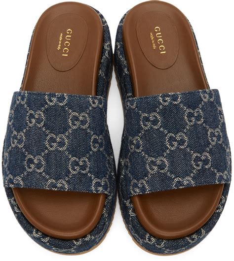 gucci platform slides blue|Gucci miami platform slides.